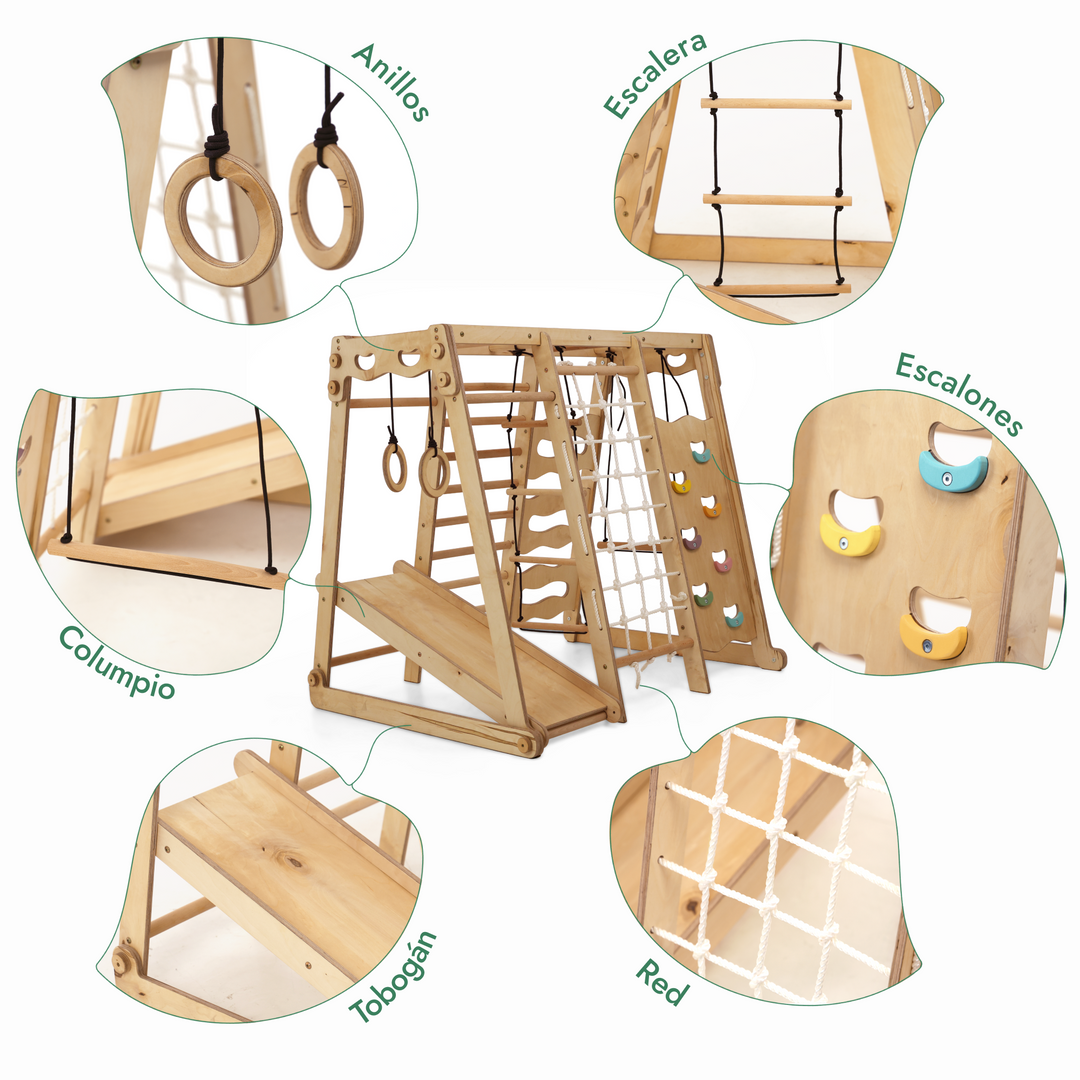 Gimnasio Jungla Interior 6en1 para niños: Parque infantil + Juego de columpios + Tobogán + Cuerda + Escaleras