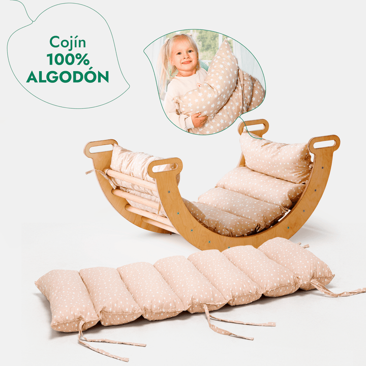 4en1 Montessori Juego de trepa: Escalera Triangular + Arco/Rocker + Tobogán/Rampa + Cojín