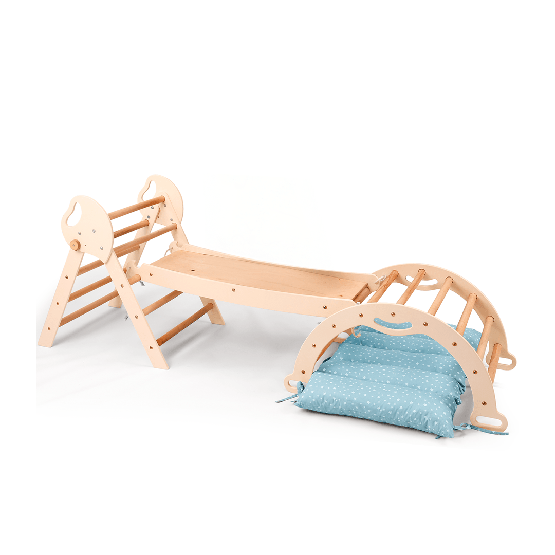 Set de Escalada 4 en 1 para Niños Pequeños: Escalera Triangular + Arco/Rocker + Tobogán/Rampa + Cojín