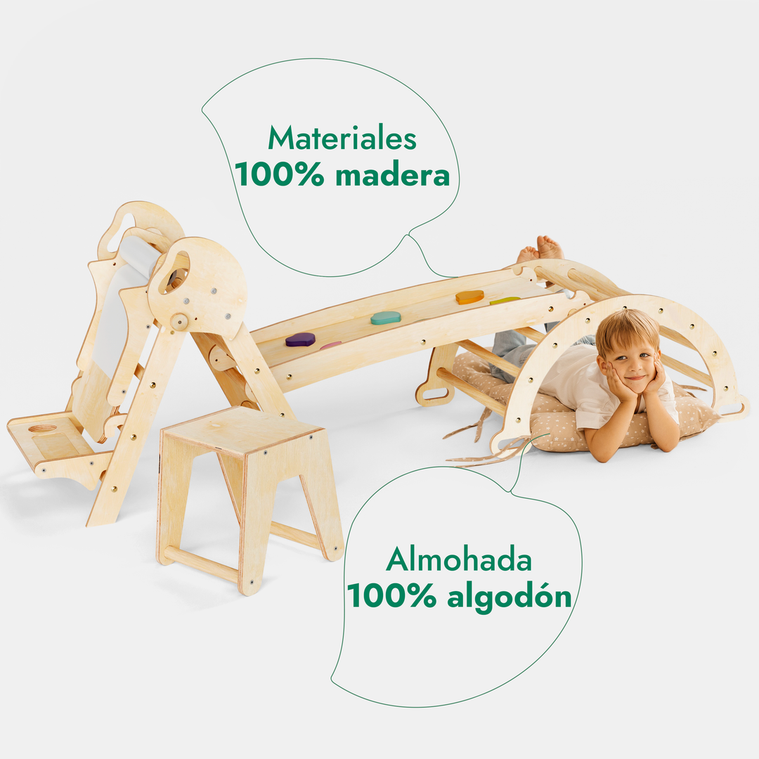 Set de Escalada 5 en 1 para Niños Pequeños: Escalera Triangular + Arco/Rocker + Tobogán/Rampa + Arte Adicional + Cojín