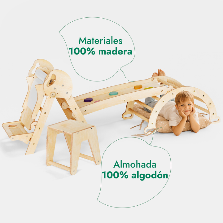 Set de Escalada 5 en 1 para Niños Pequeños: Escalera Triangular + Arco/Rocker + Tobogán/Rampa + Arte Adicional + Cojín