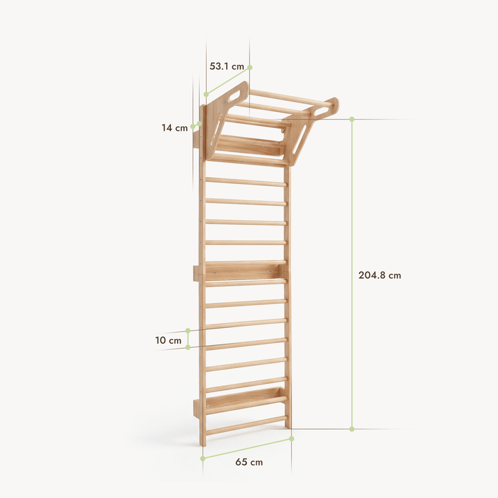 5 en 1 Espaldera de Madera con Barra de Dominadas y Set de Columpios 3en1