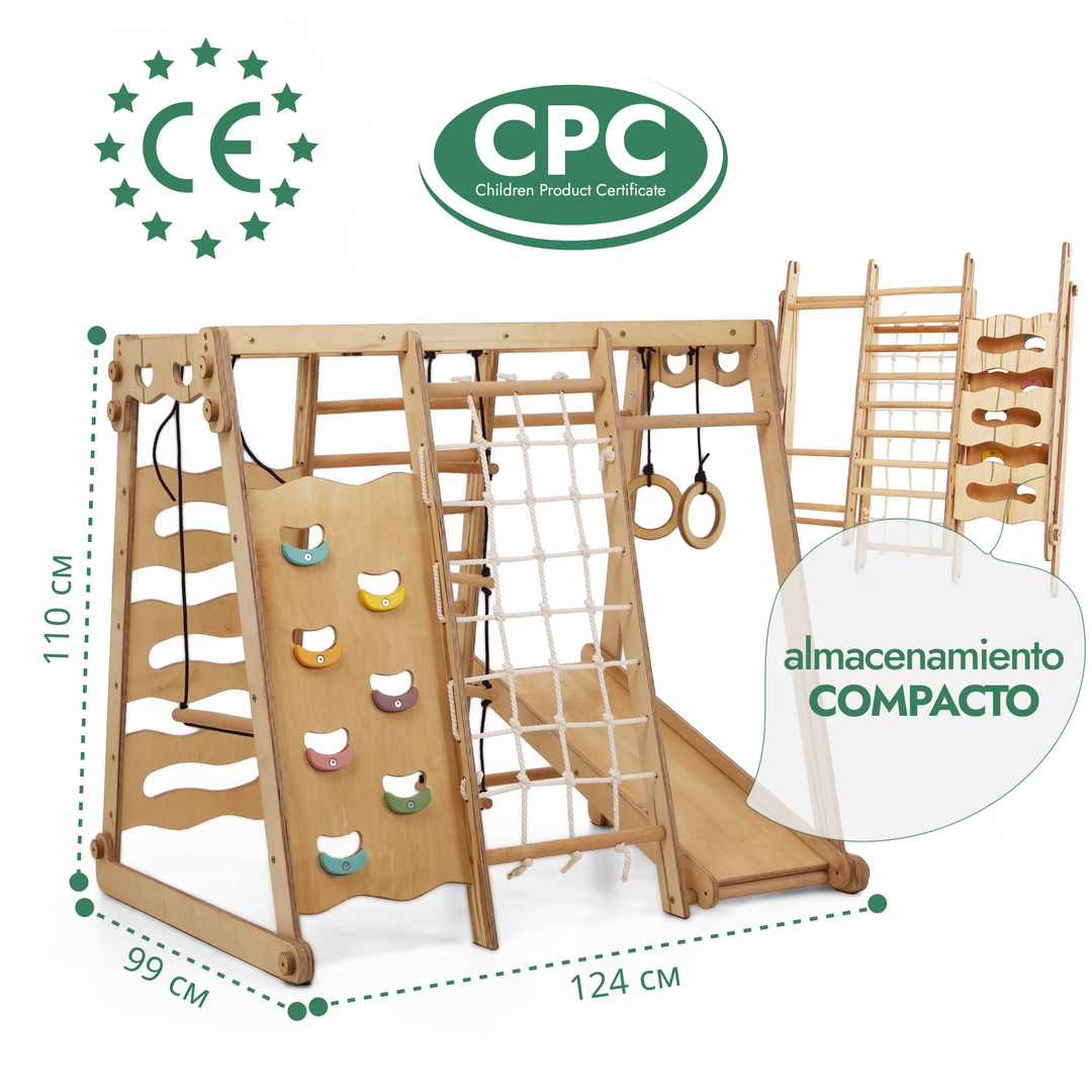 Gimnasio Jungla Interior 6en1 para niños: Parque infantil + Juego de columpios + Tobogán + Cuerda + Escaleras