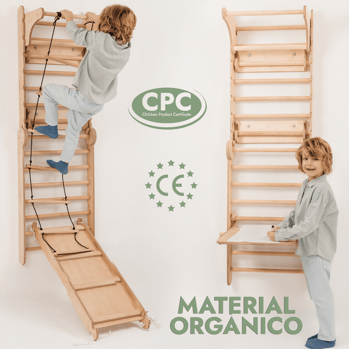 5en1 Pared Sueca de Madera / Escalera para Niños + Columpio + Tobogán + Complemento de Arte