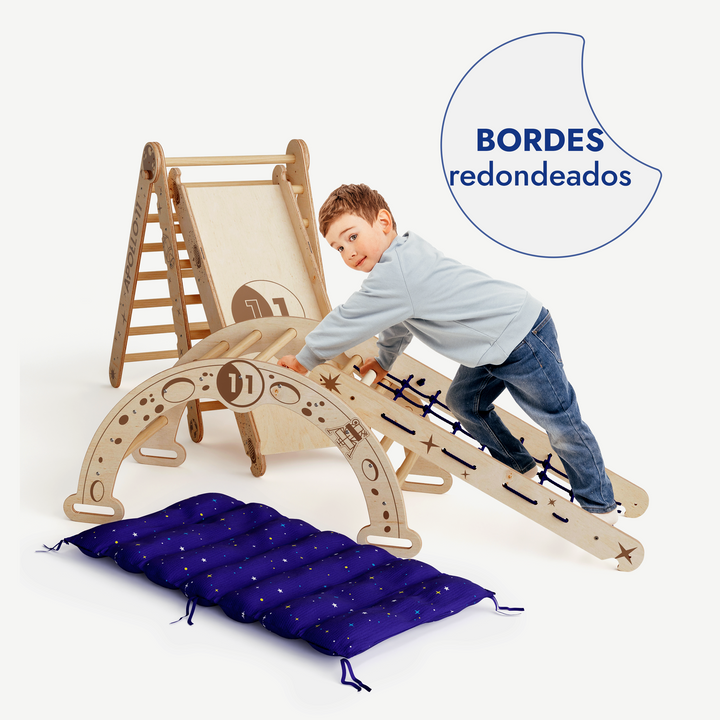 Apollo Pared Sueca / Escalera para Pequeños Astronautas + Columpio Lunar + Tobogán