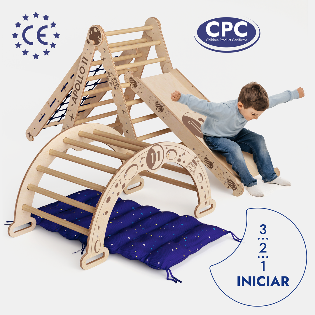 Apollo Pared Sueca / Escalera para Pequeños Astronautas + Columpio Lunar + Tobogán