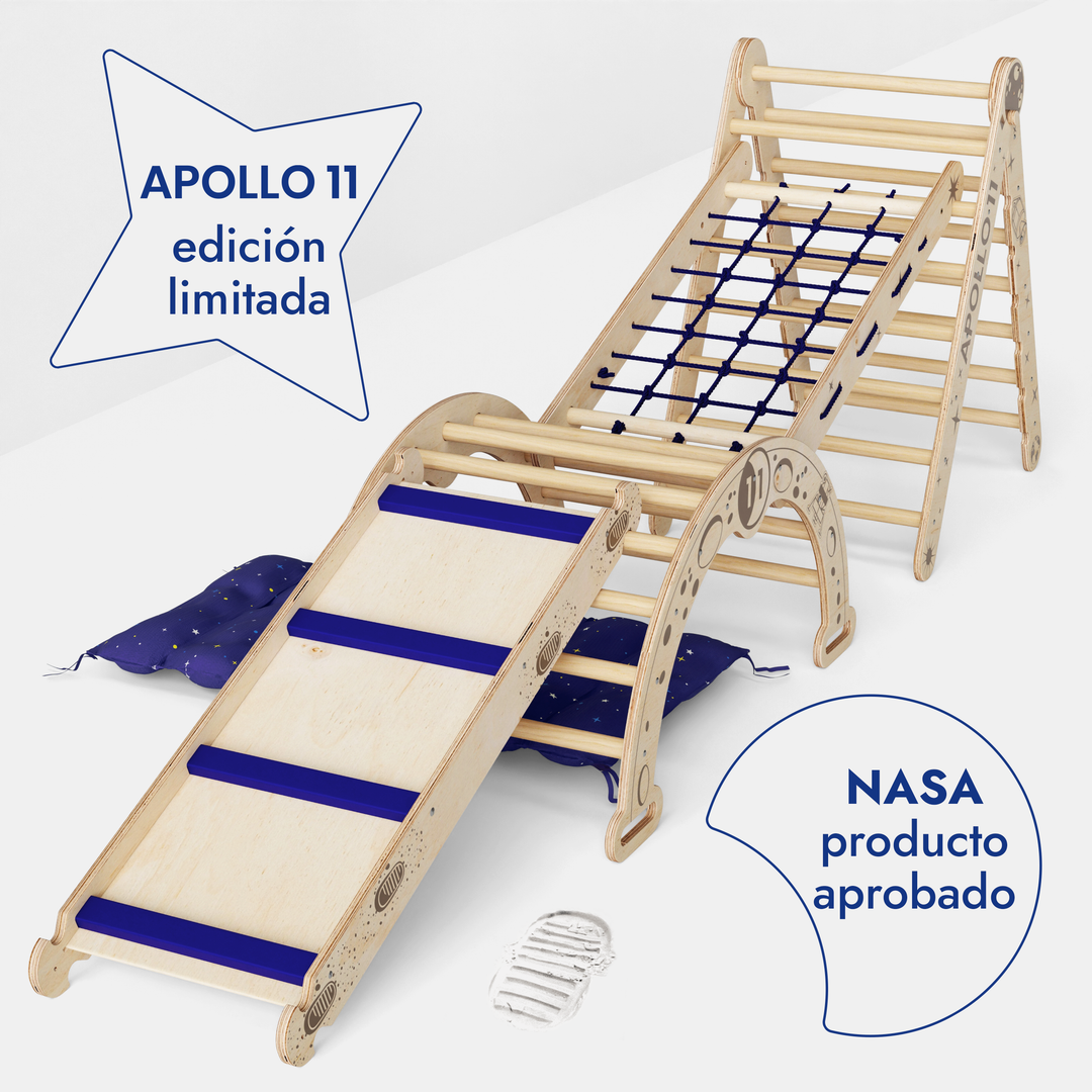 Apollo Pared Sueca / Escalera para Pequeños Astronautas + Columpio Lunar + Tobogán
