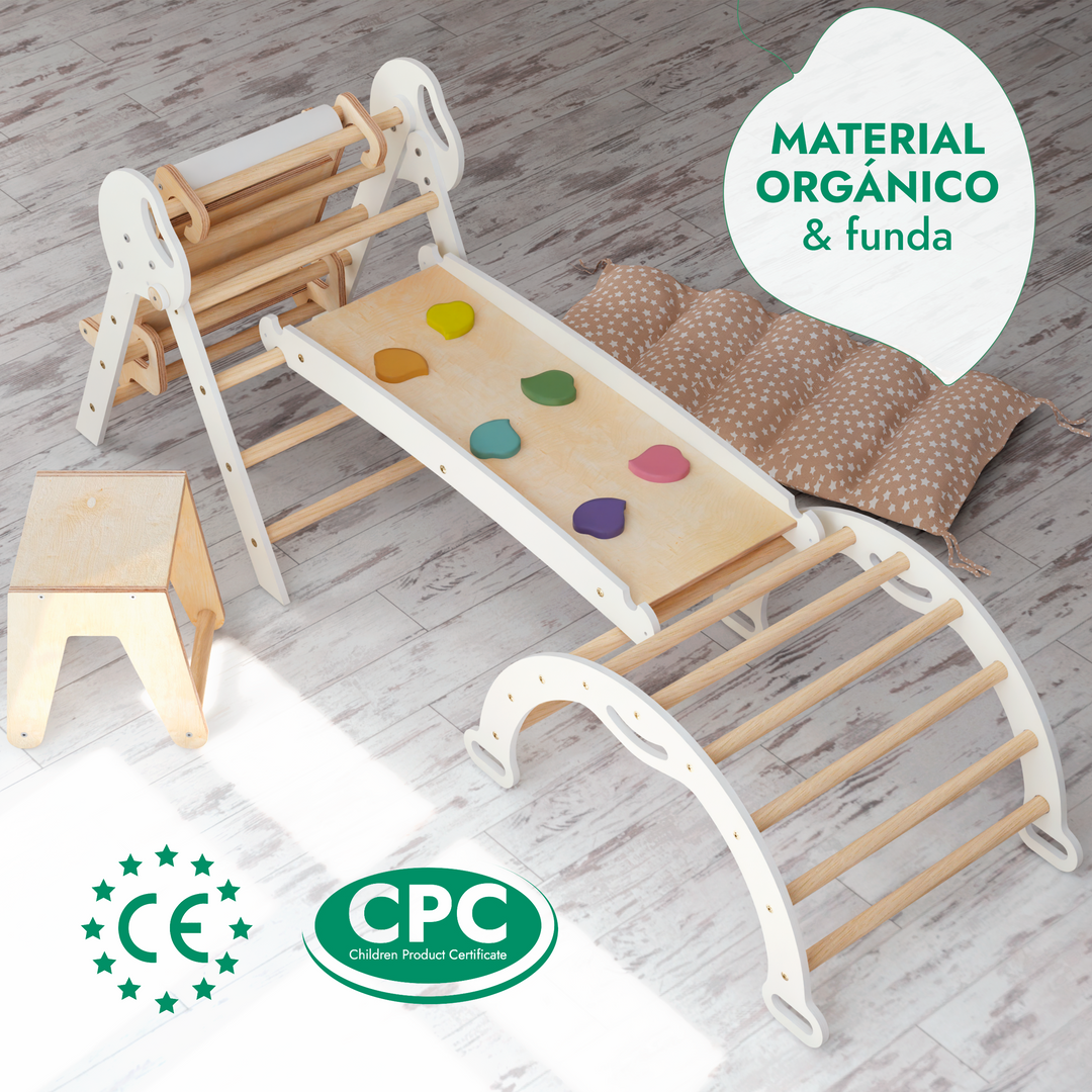 Set de Escalada 5 en 1 para Niños Pequeños: Escalera Triangular + Arco/Rocker + Tobogán/Rampa + Arte Adicional + Cojín