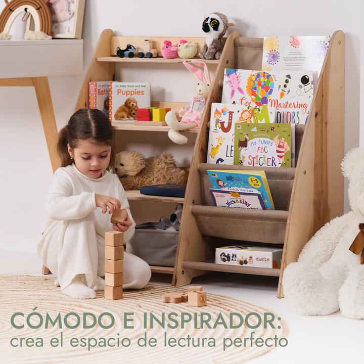 Estantería 2en1 Montessori para libros y juguetes para niños pequeños