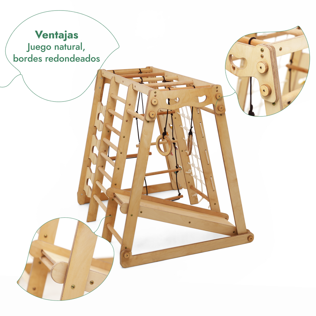 Gimnasio Jungla Interior 6en1 para niños: Parque infantil + Juego de columpios + Tobogán + Cuerda + Escaleras