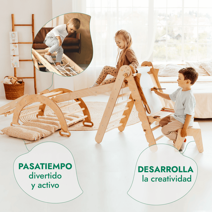 Triángulo De Escalada Montessori Para Niños - Con Tobogán, Madera Natural, Capacidad 150 Kg, Para Edades 2-5 Años Triángulo De Escalada Montessori Para Niños - Con Tobogán, Madera Natural, Capacidad 150 Kg, Para Edades 2-5 Años