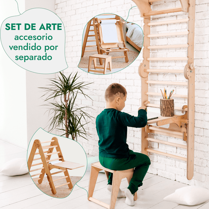 6en1 Pared Sueca de Madera / Escalera para Niños + Columpio + Tobogán