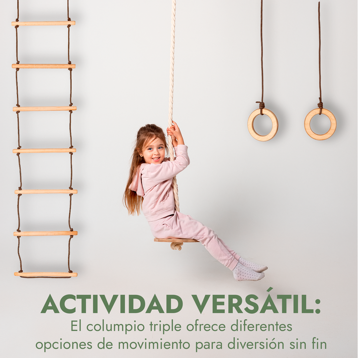 Set de Columpios 3en1: Escalera de cuerda + Anillas de gimnasia + Columpio de cuerda con disco