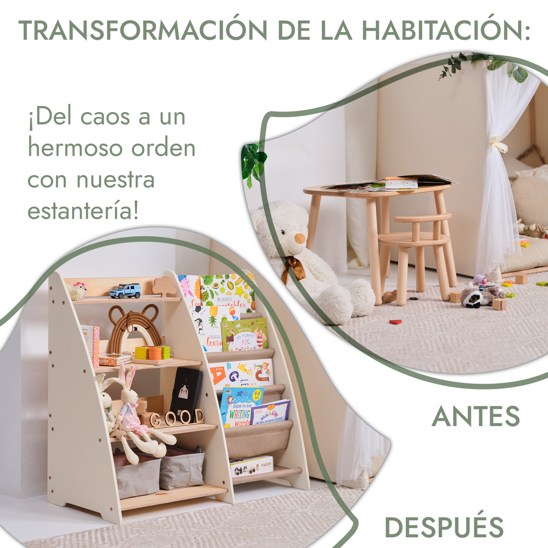 Estantería 2en1 Montessori para libros y juguetes para niños pequeños