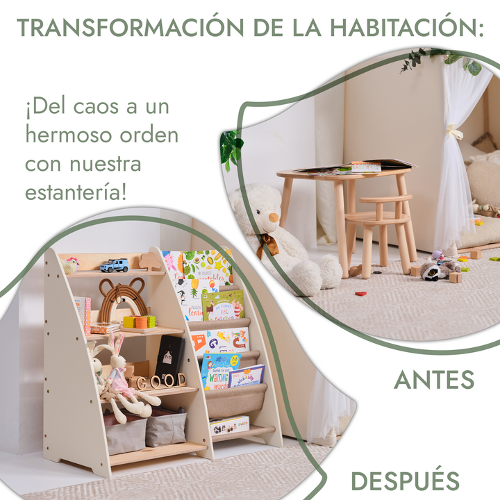 Estantería 2en1 Montessori para libros y juguetes para niños pequeños