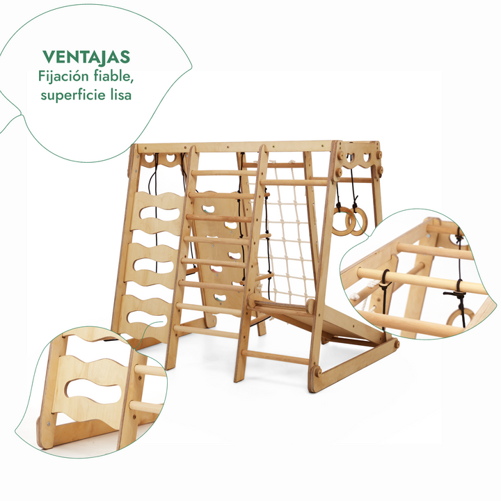Gimnasio Jungla Interior 6en1 para niños: Parque infantil + Juego de columpios + Tobogán + Cuerda + Escaleras