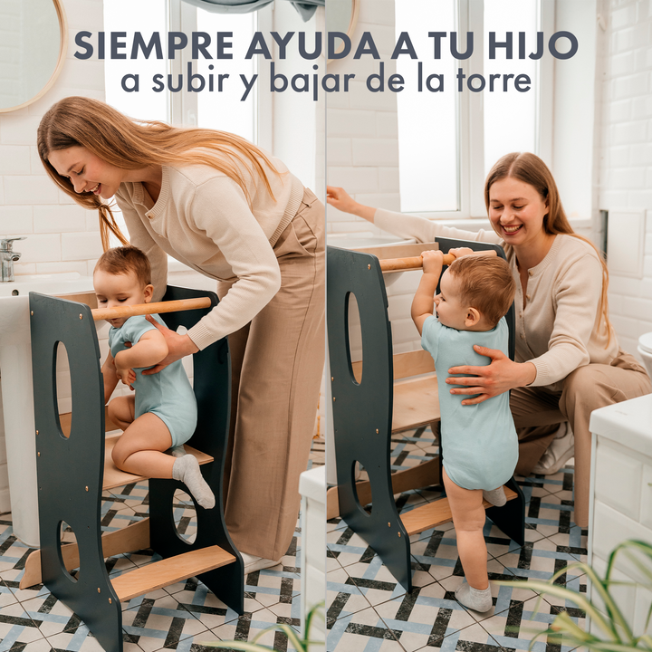 Torre de aprendizaje Montessori: Ayudante de Cocina - Gris