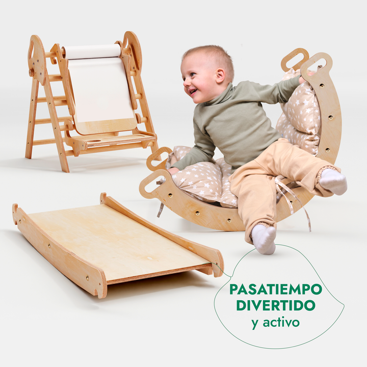 Set de Escalada 5 en 1 para Niños Pequeños: Escalera Triangular + Arco/Rocker + Tobogán/Rampa + Arte Adicional + Cojín