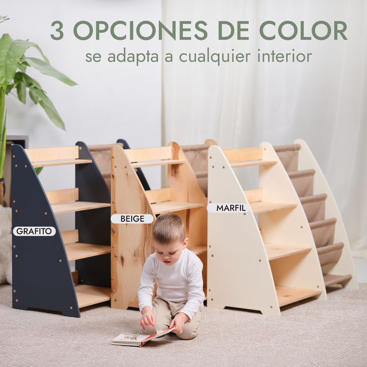 Estantería 2en1 Montessori para libros y juguetes para niños pequeños