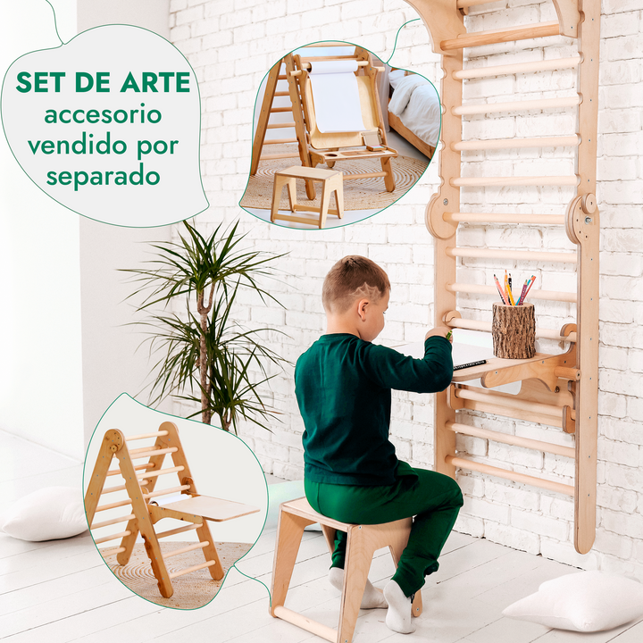6en1 Pared Sueca de Madera / Escalera para Niños + Columpio + Tobogán