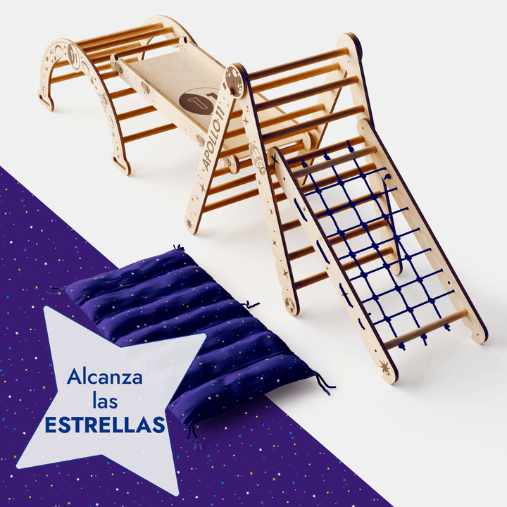 Apollo Pared Sueca / Escalera para Pequeños Astronautas + Columpio Lunar + Tobogán