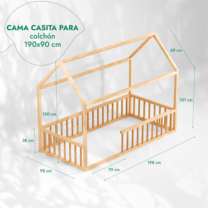 Casa Cama Para Niños y Niños Pequeños a partir de 1 año (Tamaño UE 200x120 cm)