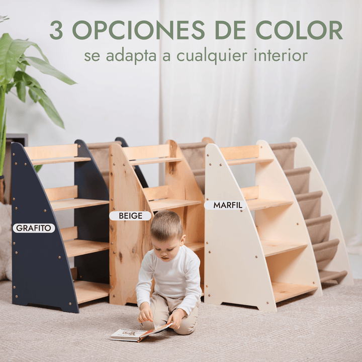 Estantería 2en1 Montessori para libros y juguetes para niños pequeños