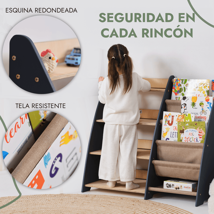 Estantería 2en1 Montessori para libros y juguetes para niños pequeños