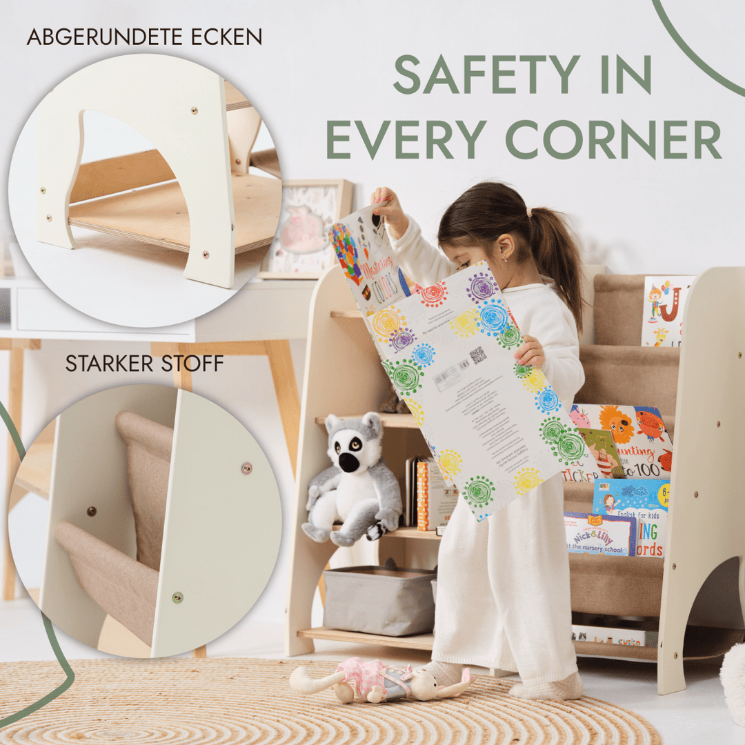 Estanterías de madera Montessori 2en1: estantería para libros y juguetes