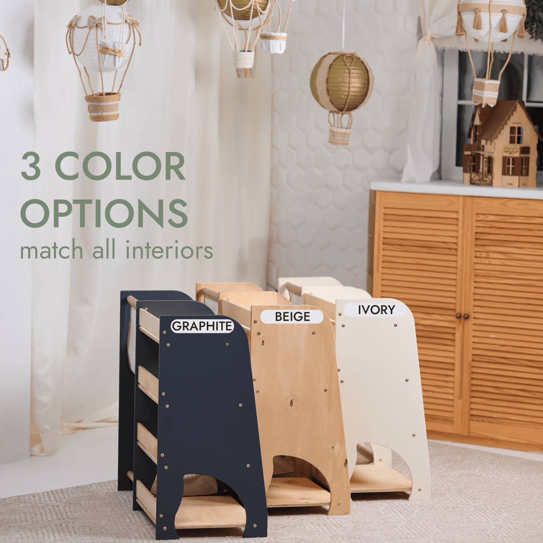 Estanterías de madera Montessori 2en1: estantería para libros y juguetes