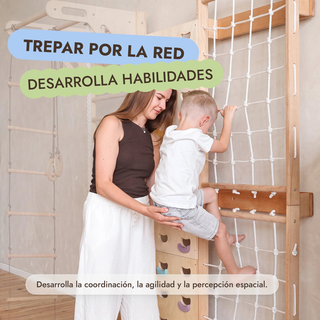 Extensión para espaldera sueca: muro de escalada y red