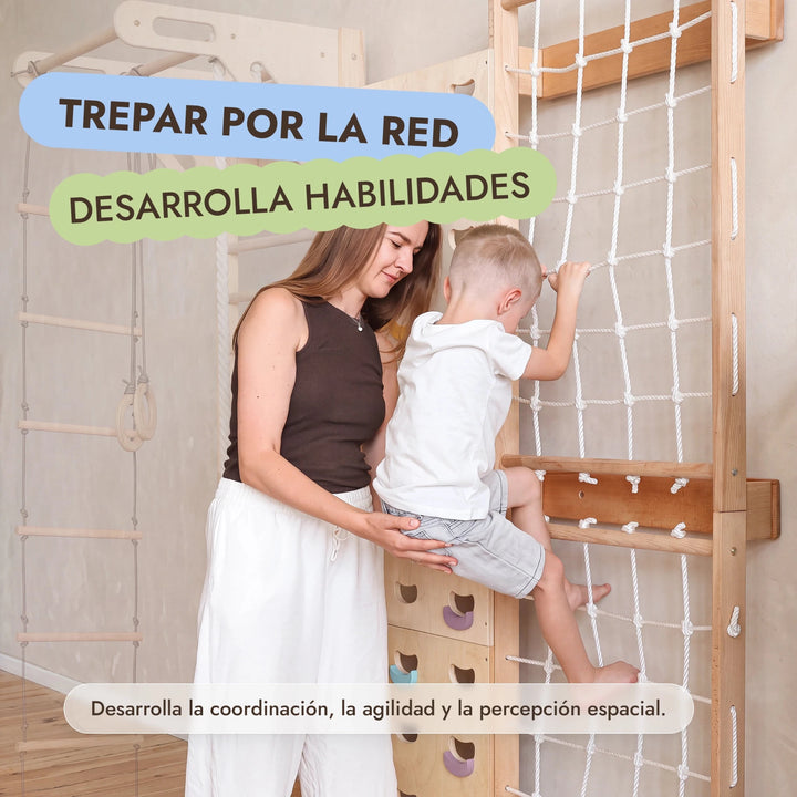 Extensión para espaldera sueca: muro de escalada y red
