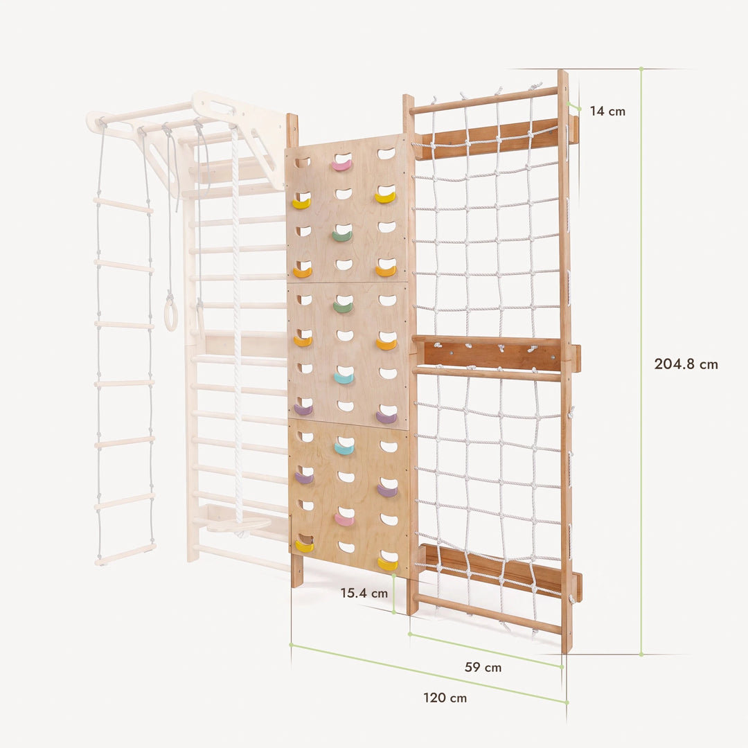 Extensión para espaldera sueca: muro de escalada y red