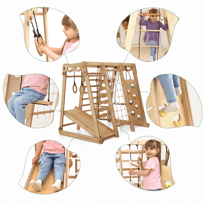 Gimnasio Jungla Interior 6en1 para niños: Parque infantil + Juego de columpios + Tobogán + Cuerda + Escaleras