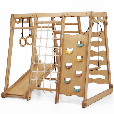 Gimnasio Jungla Interior 6en1 para niños: Parque infantil + Juego de columpios + Tobogán + Cuerda + Escaleras