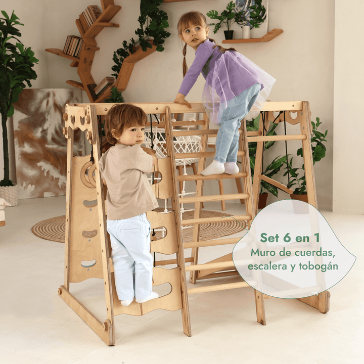Gimnasio Jungla Interior 6en1 para niños: Parque infantil + Juego de columpios + Tobogán + Cuerda + Escaleras