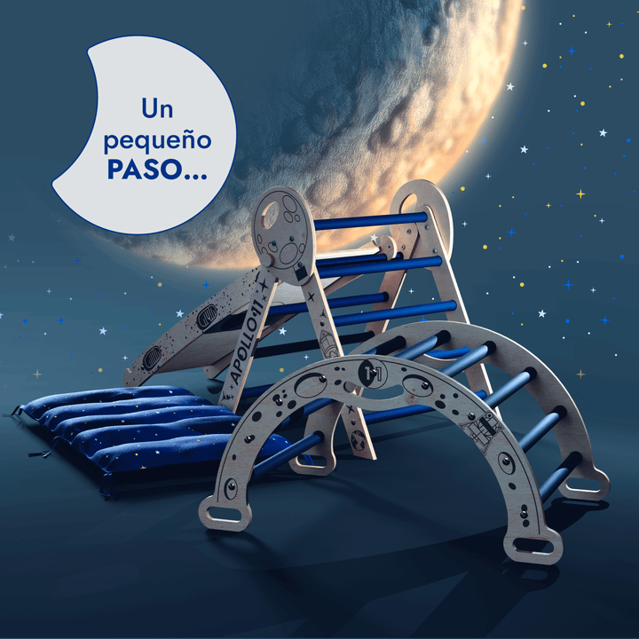 Juego de escalada Apollo 4en1: Pikler Triángulo, Arco, Tobogán y Cojín para Niños Pequeños Astronautas (1-3 años)
