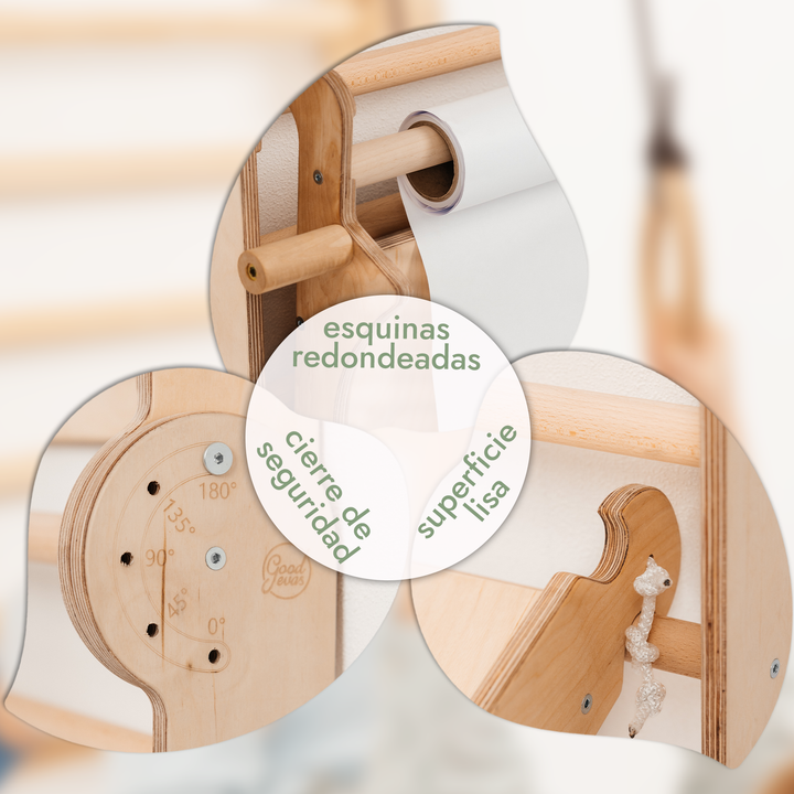 5en1 Pared Sueca de Madera / Escalera para Niños + Columpio + Tobogán + Complemento de Arte