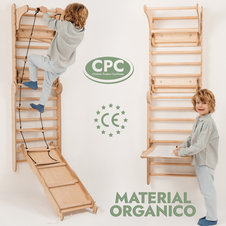 5en1 Pared Sueca de Madera / Escalera para Niños + Columpio + Tobogán + Complemento de Arte