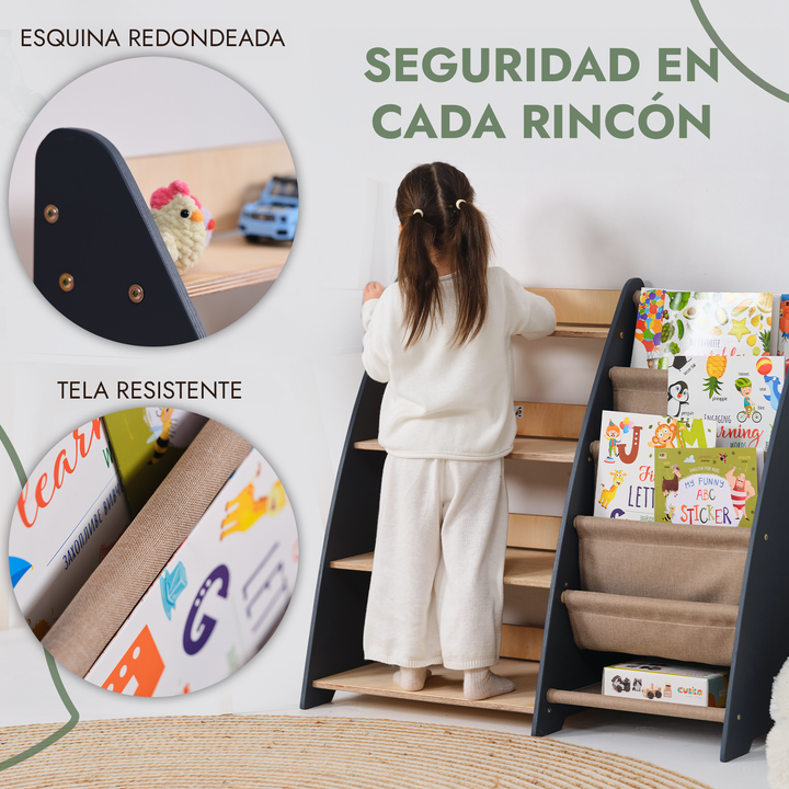 Estantería 2en1 Montessori para libros y juguetes para niños pequeños