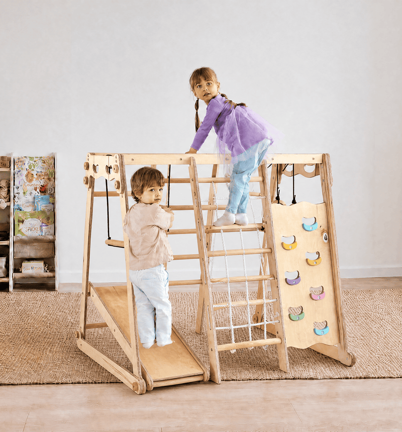 Gimnasio Jungla Interior 6en1 para niños: Parque infantil + Juego de columpios + Tobogán + Cuerda + Escaleras