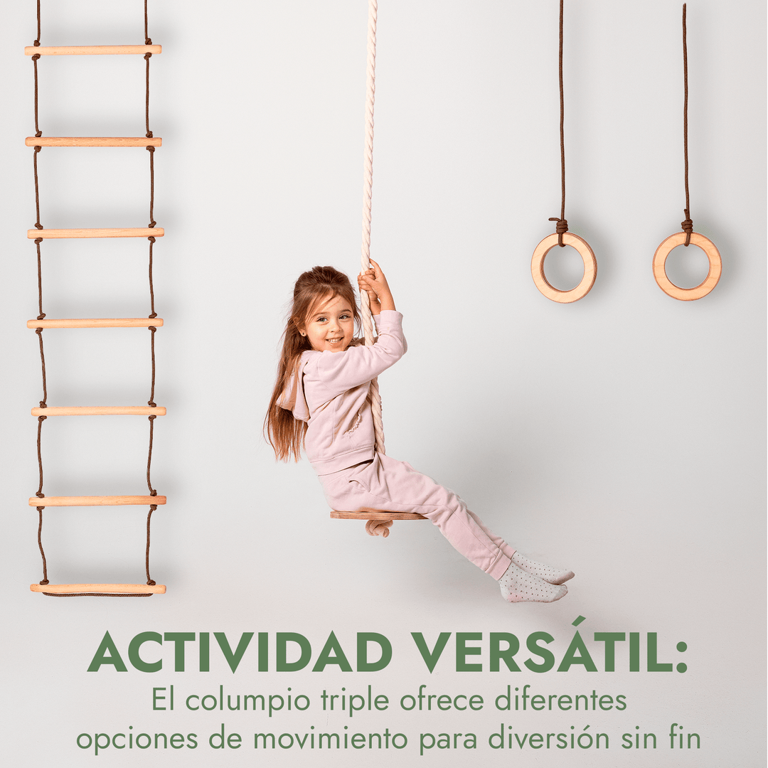 Set de Columpios 3en1: Escalera de cuerda + Anillas de gimnasia + Columpio de cuerda con disco