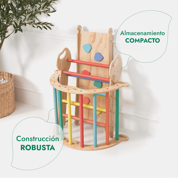 Set de Escalada 4 en 1 para Niños Pequeños: Escalera Triangular + Arco/Rocker + Tobogán/Rampa + Cojín - Arcoíris