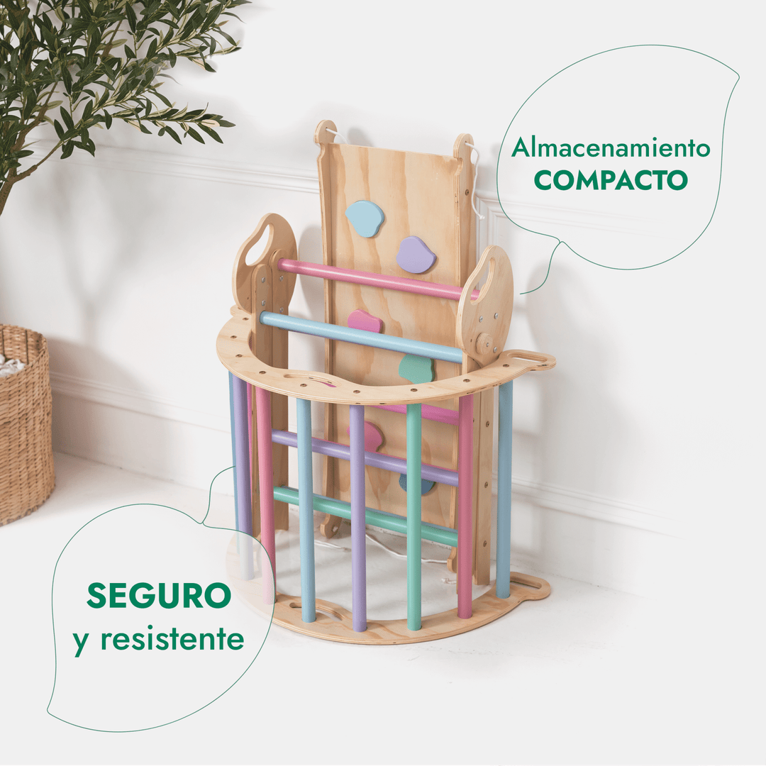 Set de Escalada 4 en 1 para Niños Pequeños: Escalera Triangular + Arco/Rocker + Tobogán/Rampa + Cojín - Pastel