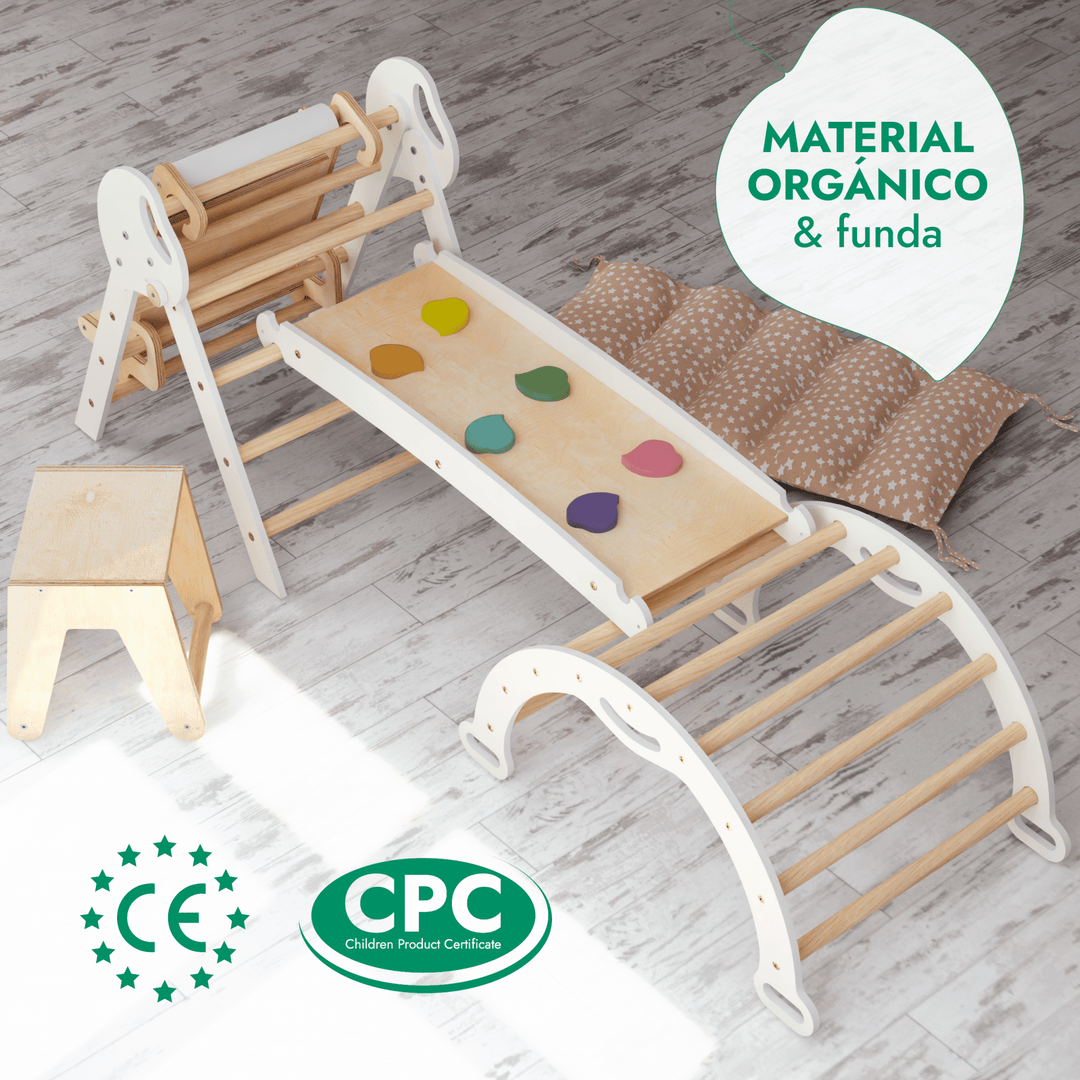 Set de Escalada 5 en 1 para Niños Pequeños: Escalera Triangular + Arco/Rocker + Tobogán/Rampa + Arte Adicional + Cojín