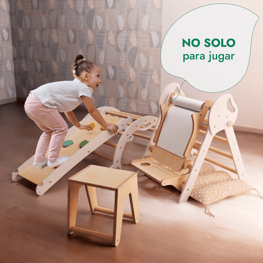 Set de Escalada 5 en 1 para Niños Pequeños: Escalera Triangular + Arco/Rocker + Tobogán/Rampa + Arte Adicional + Cojín