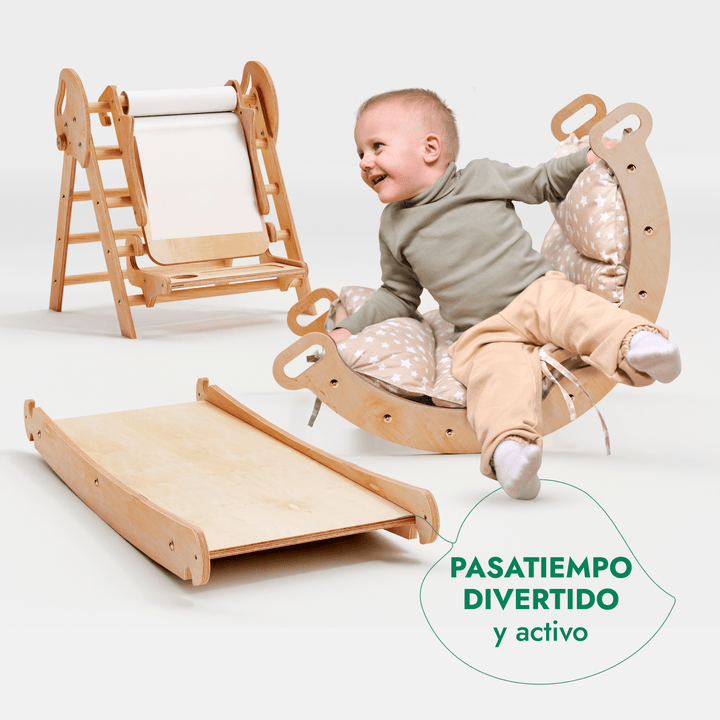 Set de Escalada 5 en 1 para Niños Pequeños: Escalera Triangular + Arco/Rocker + Tobogán/Rampa + Arte Adicional + Cojín