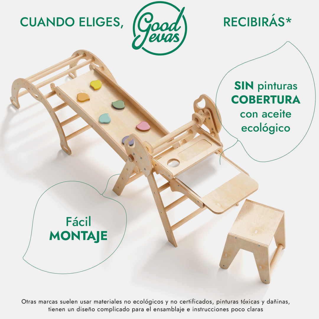 Set de Escalada 5 en 1 para Niños Pequeños: Escalera Triangular + Arco/Rocker + Tobogán/Rampa + Arte Adicional + Cojín