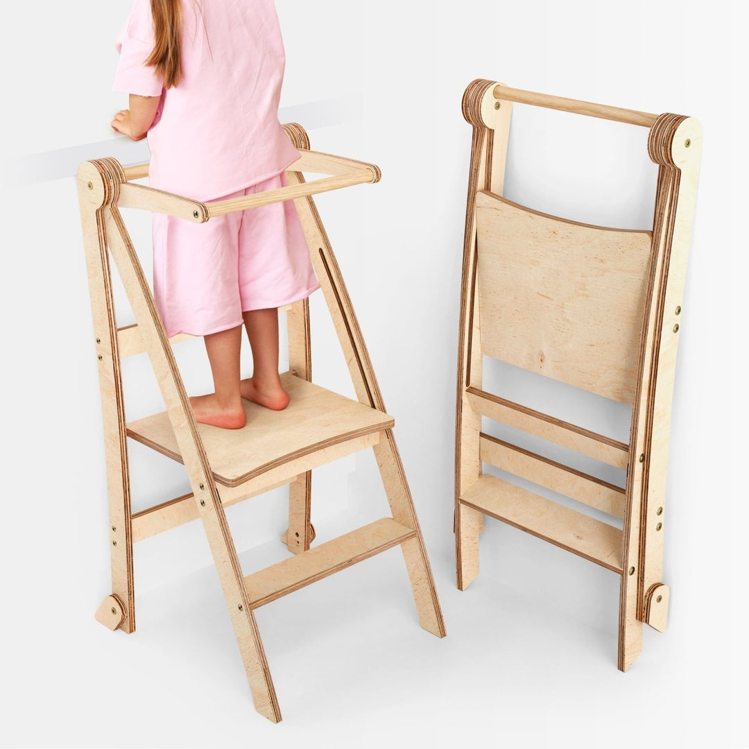 Torre de aprendizaje: Taburete plegable para niños pequeños - Beige
