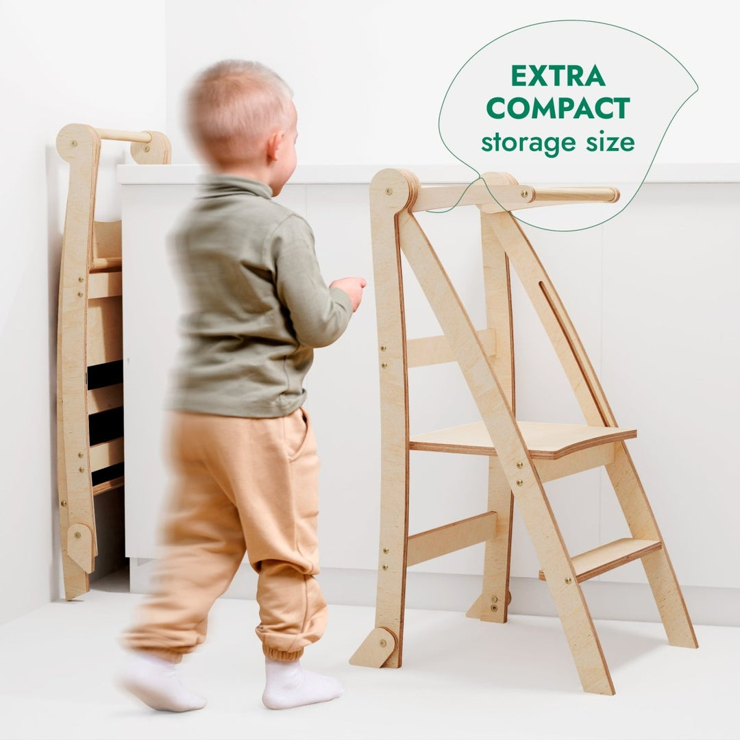Torre de aprendizaje: Taburete plegable para niños pequeños - Beige